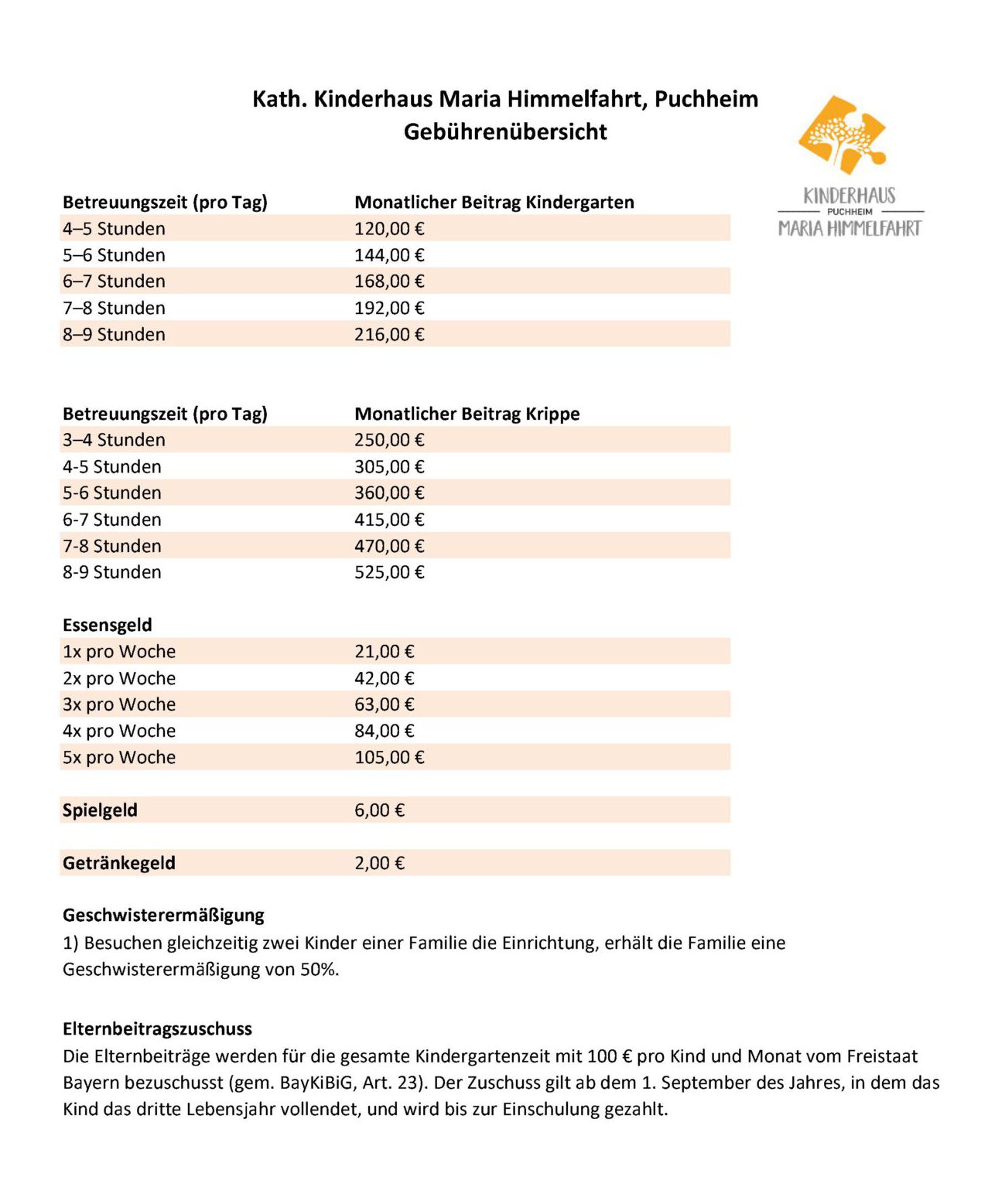 Gebühren Maria Himmelfahrt ab 01.09.2025