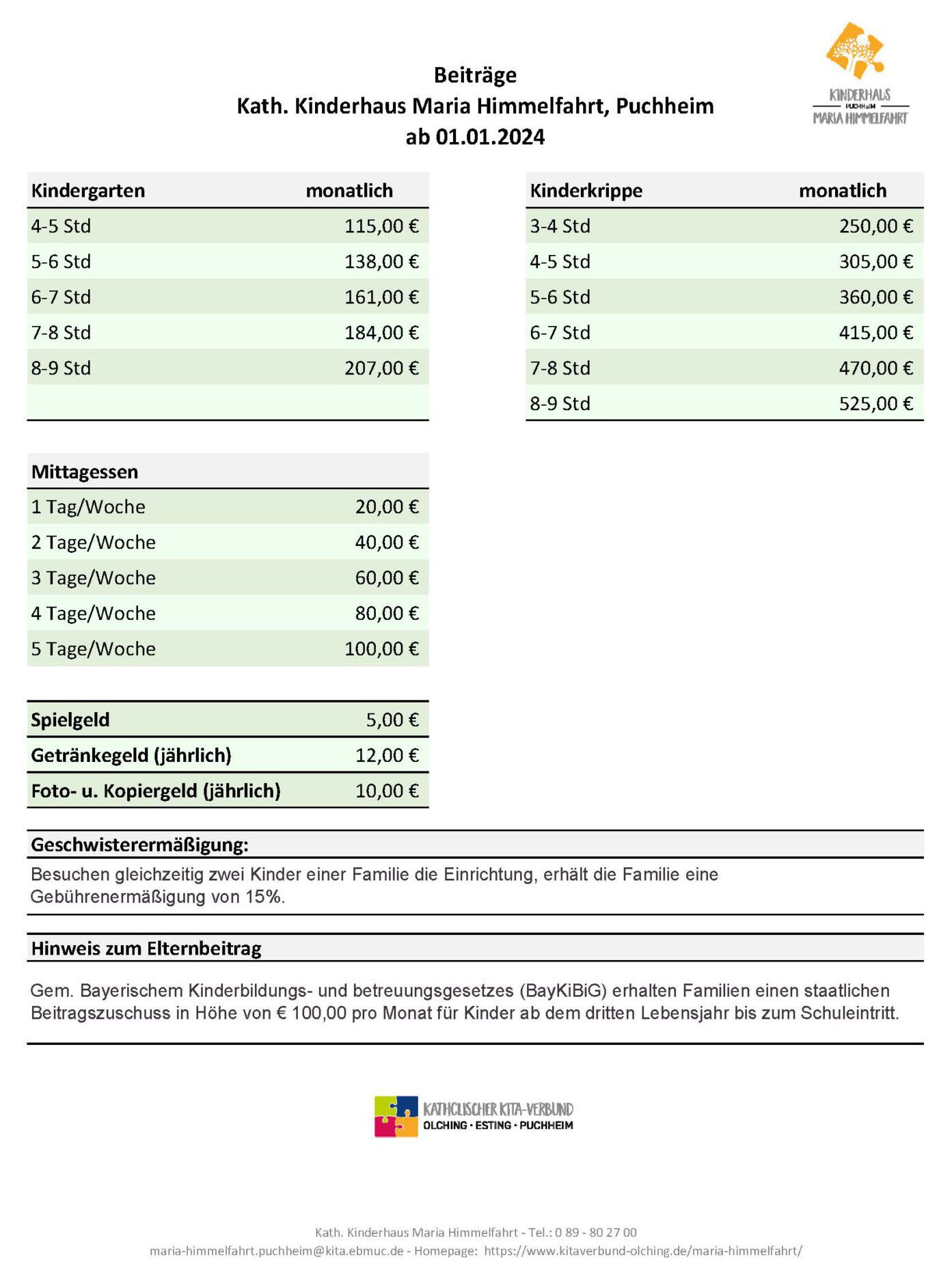 Unsere Gebühren ab dem 01.01.2024