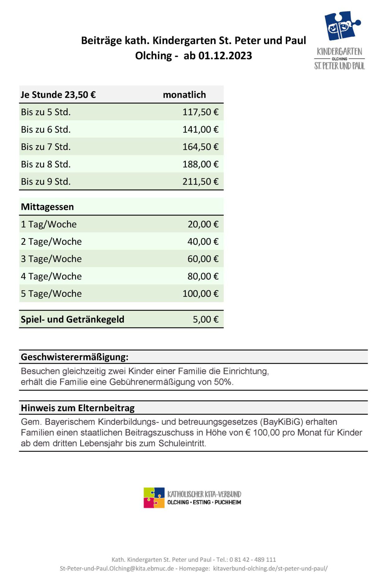 Unsere Beiträge ab 01.12.2023